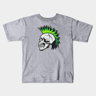 Cartoon Skull with Green Mohawk Kids T-Shirt